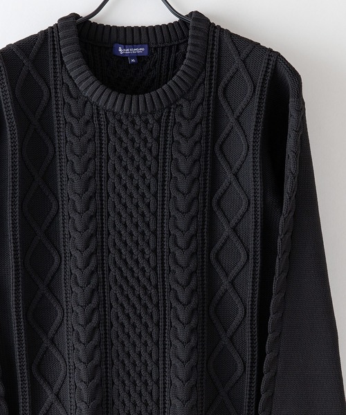 Blue Standard (ブルースタンダード)の「【BLUE STANDARD/ブルースタンダード】 軽量ウォッシャブルアランクルー アンチピリング アラン柄 イージーケア(ニット/セーター・メンズ・ブルー/ブルーグレー/ネイビー/ブラック/オフホワイト/杢グレー・X-LARGE/MEDIUM/SMALL/LARGE)」の3枚目の写真