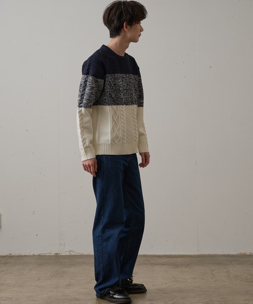 Blue Standard (ブルースタンダード)の「【BLUE STANDARD/ブルースタンダード】 軽量ウォッシャブルアランクルー アンチピリング アラン柄 イージーケア(ニット/セーター・メンズ・ブルー/ブルーグレー/ネイビー/ブラック/オフホワイト/杢グレー・X-LARGE/MEDIUM/SMALL/LARGE)」の9枚目の写真