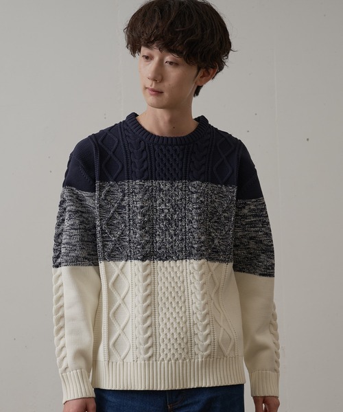 Blue Standard (ブルースタンダード)の「【BLUE STANDARD/ブルースタンダード】 軽量ウォッシャブルアランクルー アンチピリング アラン柄 イージーケア(ニット/セーター・メンズ・ブルー/ブルーグレー/ネイビー/ブラック/オフホワイト/杢グレー・X-LARGE/MEDIUM/SMALL/LARGE)」の10枚目の写真