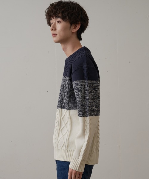 Blue Standard (ブルースタンダード)の「【BLUE STANDARD/ブルースタンダード】 軽量ウォッシャブルアランクルー アンチピリング アラン柄 イージーケア(ニット/セーター・メンズ・ブルー/ブルーグレー/ネイビー/ブラック/オフホワイト/杢グレー・X-LARGE/MEDIUM/SMALL/LARGE)」の11枚目の写真