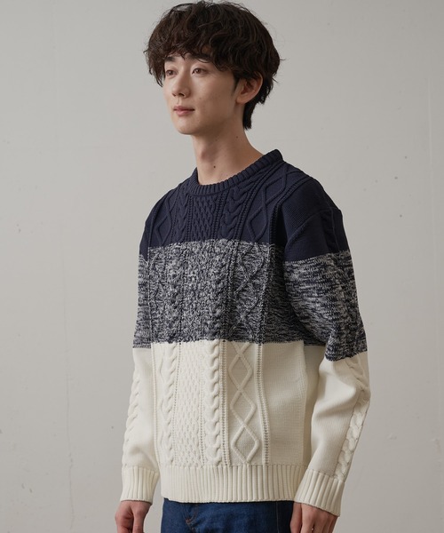 Blue Standard (ブルースタンダード)の「【BLUE STANDARD/ブルースタンダード】 軽量ウォッシャブルアランクルー アンチピリング アラン柄 イージーケア(ニット/セーター・メンズ・ブルー/ブルーグレー/ネイビー/ブラック/オフホワイト/杢グレー・X-LARGE/MEDIUM/SMALL/LARGE)」の12枚目の写真