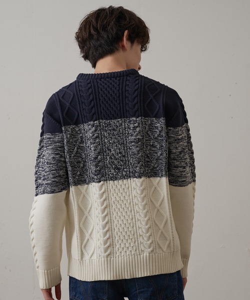 Blue Standard (ブルースタンダード)の「【BLUE STANDARD/ブルースタンダード】 軽量ウォッシャブルアランクルー アンチピリング アラン柄 イージーケア(ニット/セーター・メンズ・ブルー/ブルーグレー/ネイビー/ブラック/オフホワイト/杢グレー・X-LARGE/MEDIUM/SMALL/LARGE)」の13枚目の写真