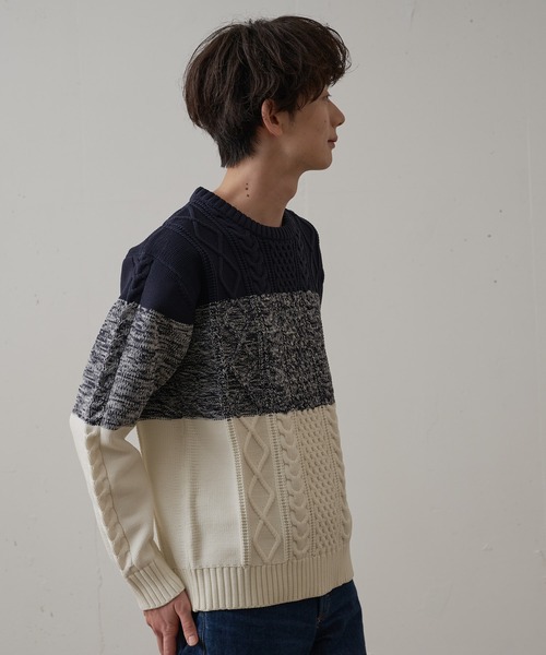 Blue Standard (ブルースタンダード)の「【BLUE STANDARD/ブルースタンダード】 軽量ウォッシャブルアランクルー アンチピリング アラン柄 イージーケア(ニット/セーター・メンズ・ブルー/ブルーグレー/ネイビー/ブラック/オフホワイト/杢グレー・X-LARGE/MEDIUM/SMALL/LARGE)」の14枚目の写真