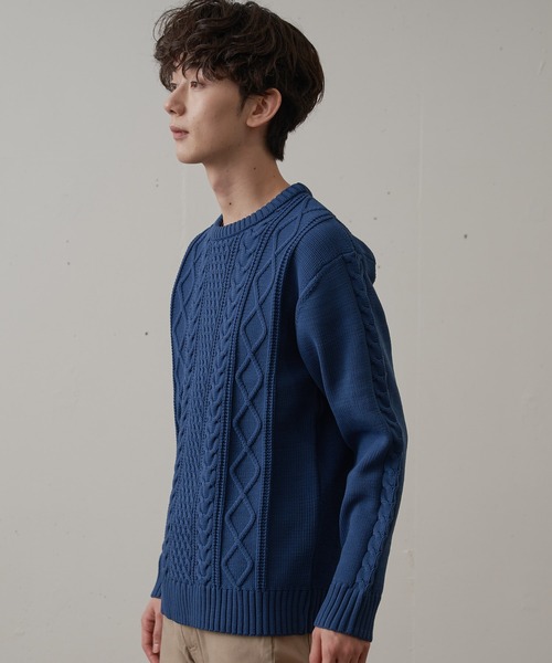 Blue Standard (ブルースタンダード)の「【BLUE STANDARD/ブルースタンダード】 軽量ウォッシャブルアランクルー アンチピリング アラン柄 イージーケア(ニット/セーター・メンズ・ブルー/ブルーグレー/ネイビー/ブラック/オフホワイト/杢グレー・X-LARGE/MEDIUM/SMALL/LARGE)」の21枚目の写真