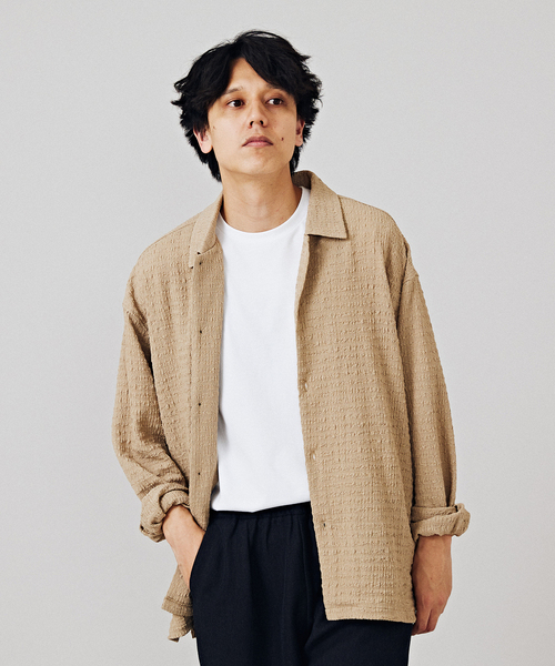 B.C STOCK（ベーセーストック）の「シャーリングレースシャツ（シャツ/ブラウス・メンズ・グレー/ベージュ/ブラック・MEDIUM/LARGE）」の3枚目の写真