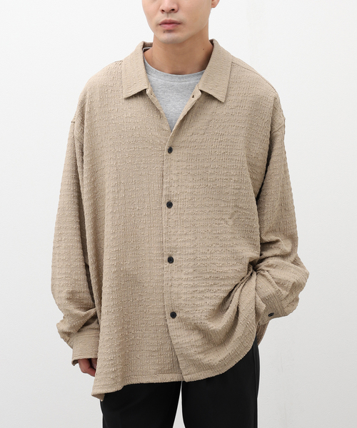 B.C STOCK（ベーセーストック）の「シャーリングレースシャツ（シャツ/ブラウス・メンズ・グレー/ベージュ/ブラック・MEDIUM/LARGE）」の5枚目の写真