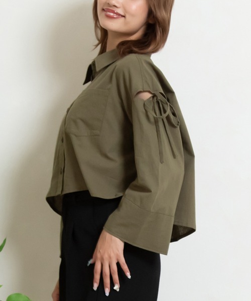 ブラウス シャツ tiered sleeve blouse / ティアードスリーブブラウス レディース セール】【5color】【肩あき】スリーブカットシャツ（シャツ