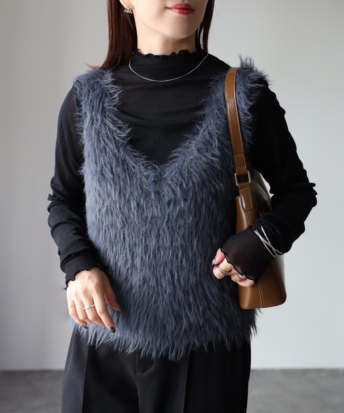 ROSIEE チェーン付きシャギーニットベスト | TOPS,ニット