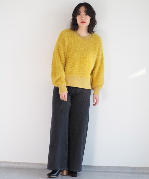 cepo（セポ）の「ふわふわフェザーヤーンクルーネックニット（ニット/セーター・レディース・グレー/ブルー/オフホワイト/キャメル/イエロー・M）」の18枚目の写真