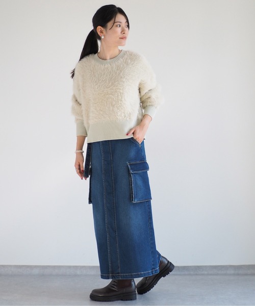 cepo（セポ）の「ふわふわフェザーヤーンクルーネックニット（ニット/セーター・レディース・グレー/ブルー/オフホワイト/キャメル/イエロー・M）」の14枚目の写真