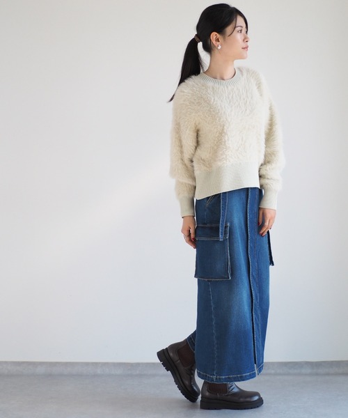 cepo（セポ）の「ふわふわフェザーヤーンクルーネックニット（ニット/セーター・レディース・グレー/ブルー/オフホワイト/キャメル/イエロー・M）」の20枚目の写真