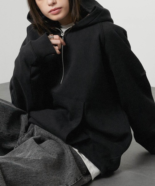 Alfred Alex】ラバーロゴ ビッグハーフジップフーディースウェット