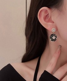 レイヤード フラワー パール × ビジュー ピアス