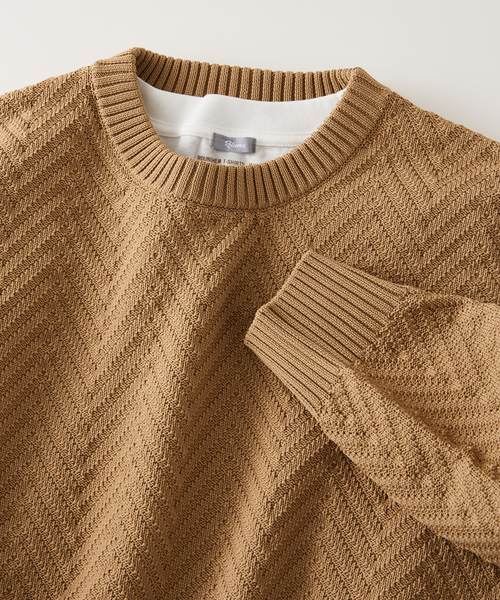 JOURNAL STANDARD relume(ジャーナルスタンダード レリューム)の「【ニット+カットソーの2点SET】リサイクルポリエステルニット”ヘリンボン”(ニット/セーター・メンズ・ネイビー/ブラック系その他/キャメル/ベージュ系その他/グレー・SMALL/MEDIUM/LARGE)」の5枚目の写真