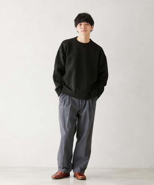 JOURNAL STANDARD relume(ジャーナルスタンダード レリューム)の「【ニット+カットソーの2点SET】リサイクルポリエステルニット”ヘリンボン”(ニット/セーター・メンズ・ネイビー/ブラック系その他/キャメル/ベージュ系その他/グレー・SMALL/MEDIUM/LARGE)」の9枚目の写真