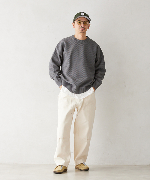 JOURNAL STANDARD relume(ジャーナルスタンダード レリューム)の「【ニット+カットソーの2点SET】リサイクルポリエステルニット”ヘリンボン”(ニット/セーター・メンズ・ネイビー/ブラック系その他/キャメル/ベージュ系その他/グレー・SMALL/MEDIUM/LARGE)」の10枚目の写真