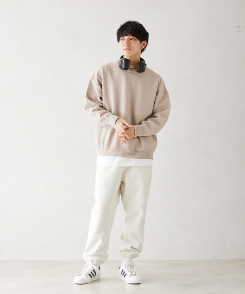 JOURNAL STANDARD relume(ジャーナルスタンダード レリューム)の「【ニット+カットソーの2点SET】リサイクルポリエステルニット”ヘリンボン”(ニット/セーター・メンズ・ネイビー/ブラック系その他/キャメル/ベージュ系その他/グレー・SMALL/MEDIUM/LARGE)」の11枚目の写真