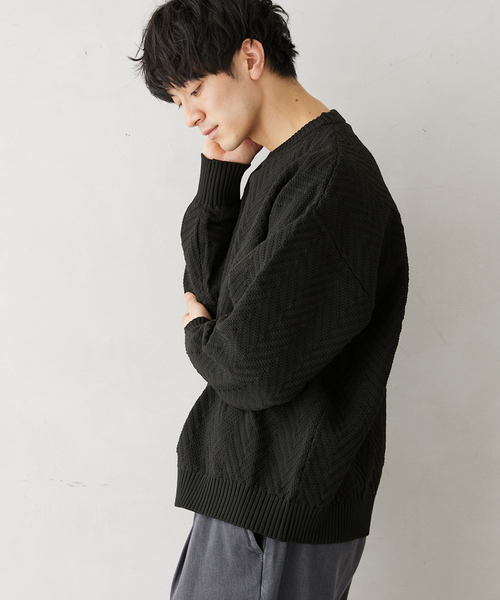 JOURNAL STANDARD relume(ジャーナルスタンダード レリューム)の「【ニット+カットソーの2点SET】リサイクルポリエステルニット”ヘリンボン”(ニット/セーター・メンズ・ネイビー/ブラック系その他/キャメル/ベージュ系その他/グレー・SMALL/MEDIUM/LARGE)」の19枚目の写真