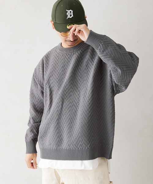 JOURNAL STANDARD relume(ジャーナルスタンダード レリューム)の「【ニット+カットソーの2点SET】リサイクルポリエステルニット”ヘリンボン”(ニット/セーター・メンズ・ネイビー/ブラック系その他/キャメル/ベージュ系その他/グレー・SMALL/MEDIUM/LARGE)」の6枚目の写真