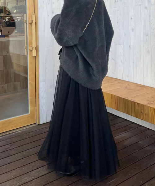 Bonjour Sagan（ボンジュールサガン）の「バックゴムボリュームチュールスカート（スカート・レディース・ブラック/ダークブラウン・FREE）」の7枚目の写真