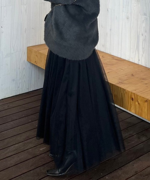 Bonjour Sagan（ボンジュールサガン）の「バックゴムボリュームチュールスカート（スカート・レディース・ブラック/ダークブラウン・FREE）」の8枚目の写真