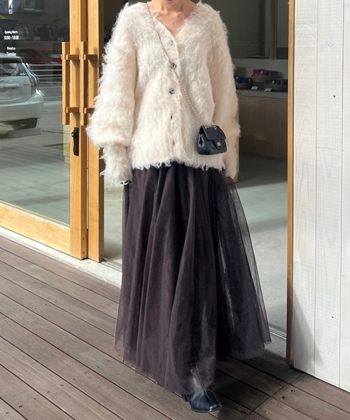 Bonjour Sagan（ボンジュールサガン）の「バックゴムボリュームチュールスカート（スカート・レディース・ブラック/ダークブラウン・FREE）」の19枚目の写真