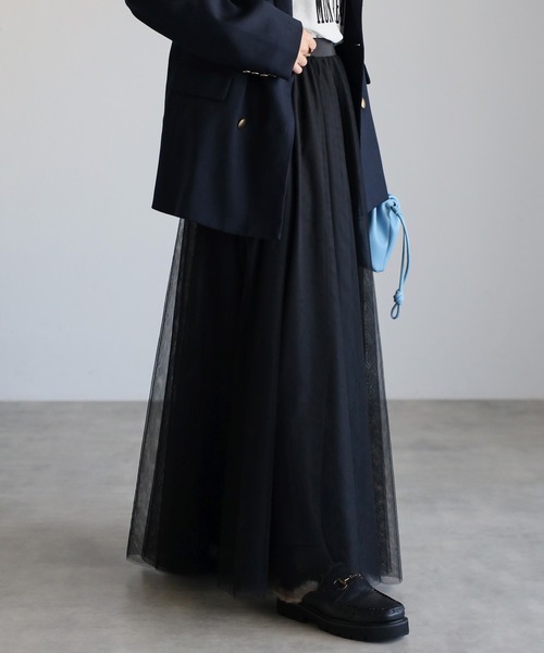 Bonjour Sagan（ボンジュールサガン）の「バックゴムボリュームチュールスカート（スカート・レディース・ブラック/ダークブラウン・FREE）」の12枚目の写真