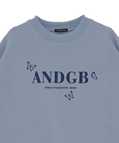 ANDGEEBEE（アンジービー）の「UNISEX バタフライロゴ裏起毛スウェット（スウェット・レディース・ブルー/チャコールグレー・FREE）」の10枚目の写真