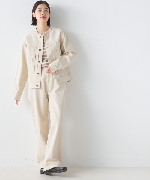 OMNES（オムネス）の「ノーカラーデニムジャケット（デニムジャケット・レディース・ブルー系その他/ワンウォッシュ/ホワイト系その他・LARGE/MEDIUM）」の5枚目の写真