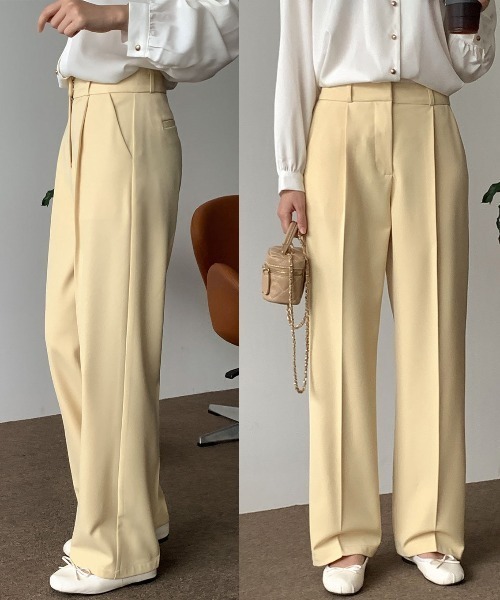 N.s(エヌドットエス)の「何本も欲しくなるタックセミワイドパンツ(スラックス・レディース・ベージュ/イエロー/モカ/チャコールグレー/ブルー/ブラック/ホワイト/グリーン/ピンク/ブラウン・L/M/S)」の10枚目の写真