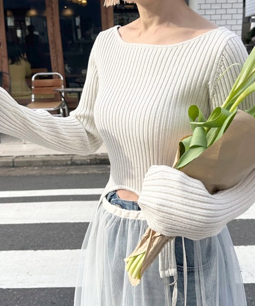 Alley by w closet（アリーバイダブルクローゼット）の「【Alley】ラメ混ガーター風ディティールニット（ニット/セーター・レディース・イエロー/オフホワイト/ブルー・FREE）」の20枚目の写真