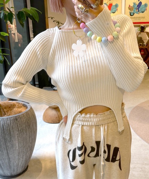 Alley by w closet（アリーバイダブルクローゼット）の「【Alley】ラメ混ガーター風ディティールニット（ニット/セーター・レディース・イエロー/オフホワイト/ブルー・FREE）」の17枚目の写真