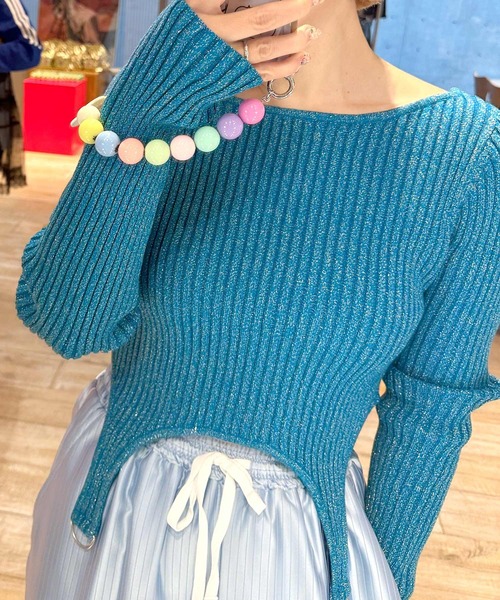 Alley by w closet（アリーバイダブルクローゼット）の「【Alley】ラメ混ガーター風ディティールニット（ニット/セーター・レディース・イエロー/オフホワイト/ブルー・FREE）」の8枚目の写真