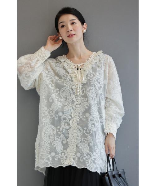 cawaii（カワイイ）の「花レースネックのふわふわ起毛シアーブラウストップス（シャツ/ブラウス・レディース・アイボリー・FREE）」の18枚目の写真