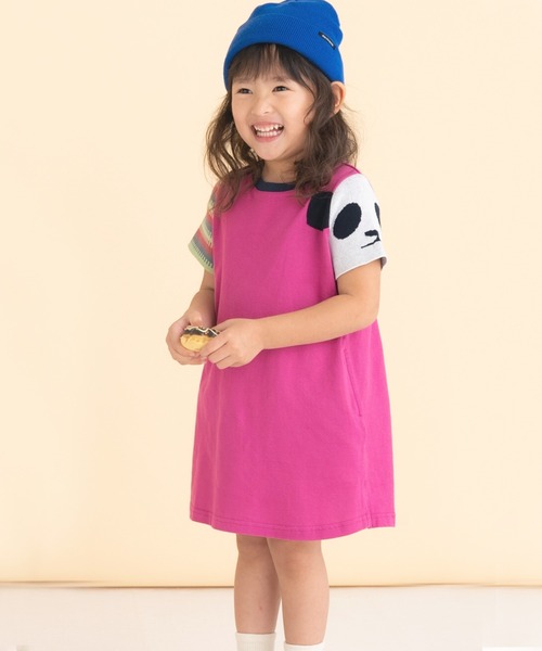ami amie(アミアミ)の「パンダニット袖ワンピース(ワンピース・キッズ・チャコール/ピンク・130cm/120cm/110cm/100cm)」の2枚目の写真