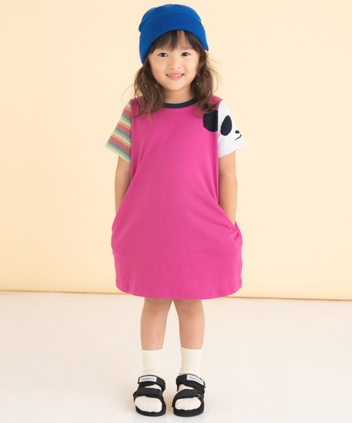 ami amie(アミアミ)の「パンダニット袖ワンピース(ワンピース・キッズ・チャコール/ピンク・130cm/120cm/110cm/100cm)」の4枚目の写真