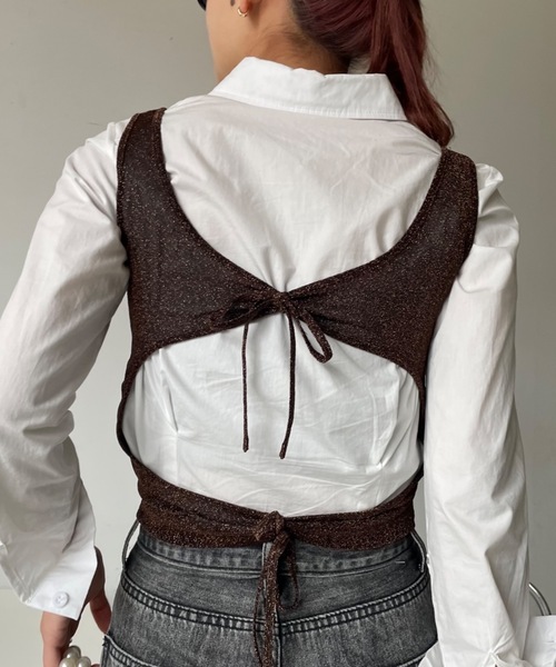 SHAGGIE(シャギー)の「フロントホールレイヤードラメタンクトップス(タンクトップ・レディース・ブラウン/シルバー/ブラック・FREE)」の3枚目の写真