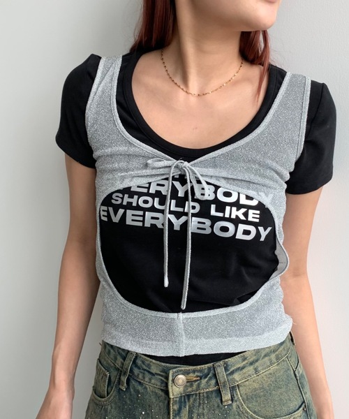 SHAGGIE(シャギー)の「フロントホールレイヤードラメタンクトップス(タンクトップ・レディース・ブラウン/シルバー/ブラック・FREE)」の1枚目の写真