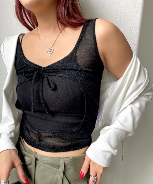 SHAGGIE(シャギー)の「フロントホールレイヤードラメタンクトップス(タンクトップ・レディース・ブラウン/シルバー/ブラック・FREE)」の2枚目の写真