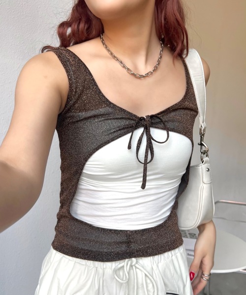 SHAGGIE(シャギー)の「フロントホールレイヤードラメタンクトップス(タンクトップ・レディース・ブラウン/シルバー/ブラック・FREE)」の13枚目の写真