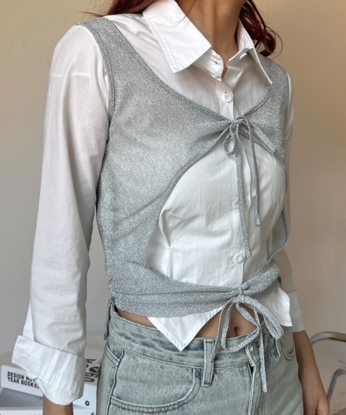 SHAGGIE(シャギー)の「フロントホールレイヤードラメタンクトップス(タンクトップ・レディース・ブラウン/シルバー/ブラック・FREE)」の8枚目の写真