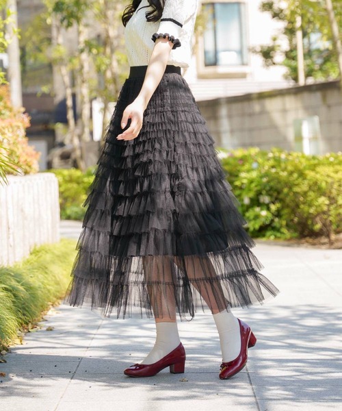 mimi toujours（ミミトゥジュール）の「チュール フリル スカート mimi