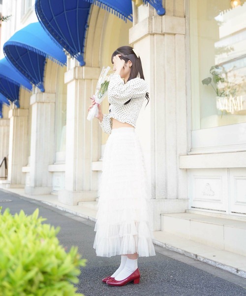 mimi toujours（ミミトゥジュール）の「チュール フリル スカート mimi