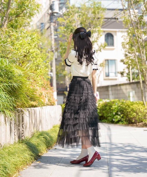 mimi toujours（ミミトゥジュール）の「チュール フリル スカート mimi