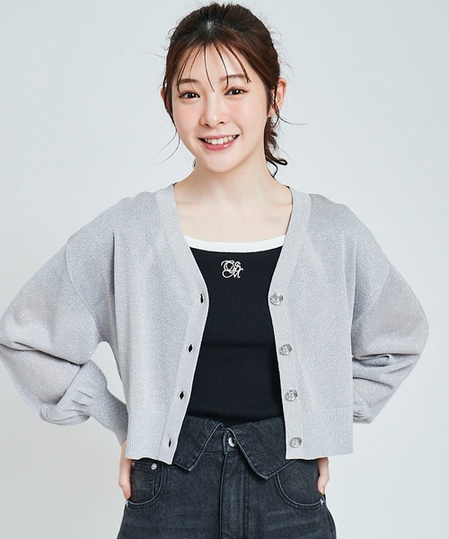 31 Sons de mode（トランテアン　ソン　ドゥ　モード）の「シアーラメカーディガン（カーディガン/ボレロ・レディース・ライトグレー/ライトグリーン/オフホワイト/サックスブルー・36）」の3枚目の写真