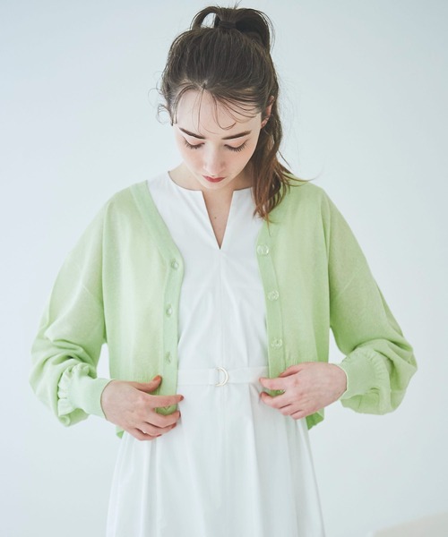 31 Sons de mode（トランテアン　ソン　ドゥ　モード）の「シアーラメカーディガン（カーディガン/ボレロ・レディース・ライトグレー/ライトグリーン/オフホワイト/サックスブルー・36）」の7枚目の写真