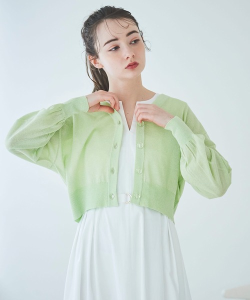 31 Sons de mode（トランテアン　ソン　ドゥ　モード）の「シアーラメカーディガン（カーディガン/ボレロ・レディース・ライトグレー/ライトグリーン/オフホワイト/サックスブルー・36）」の6枚目の写真