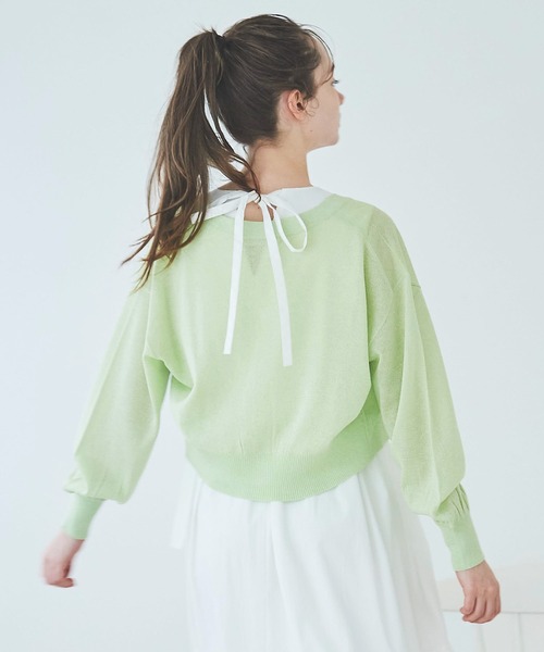 31 Sons de mode（トランテアン　ソン　ドゥ　モード）の「シアーラメカーディガン（カーディガン/ボレロ・レディース・ライトグレー/ライトグリーン/オフホワイト/サックスブルー・36）」の8枚目の写真