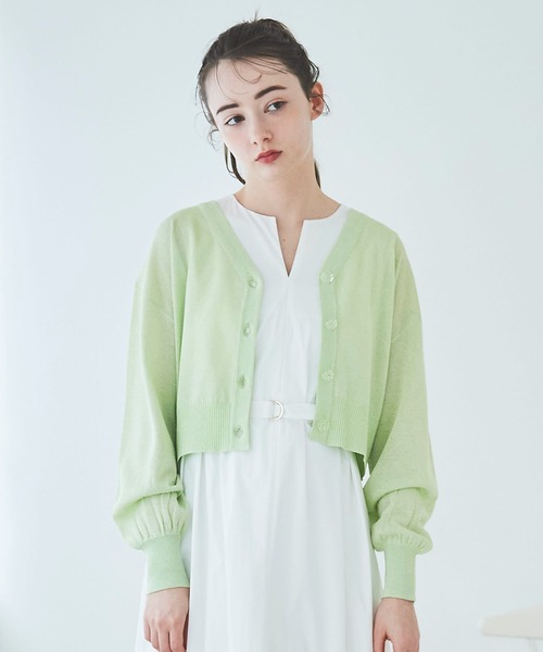 31 Sons de mode（トランテアン　ソン　ドゥ　モード）の「シアーラメカーディガン（カーディガン/ボレロ・レディース・ライトグレー/ライトグリーン/オフホワイト/サックスブルー・36）」の5枚目の写真