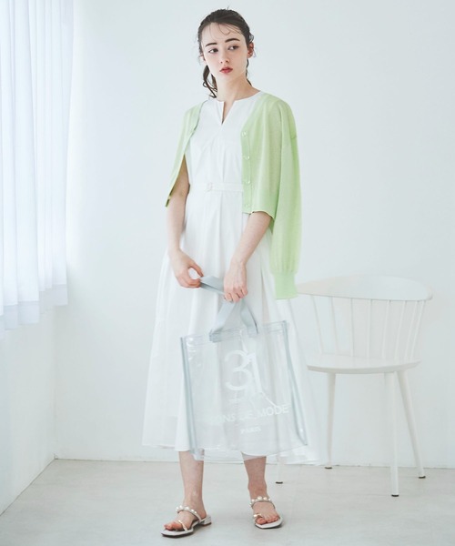 31 Sons de mode（トランテアン　ソン　ドゥ　モード）の「シアーラメカーディガン（カーディガン/ボレロ・レディース・ライトグレー/ライトグリーン/オフホワイト/サックスブルー・36）」の14枚目の写真